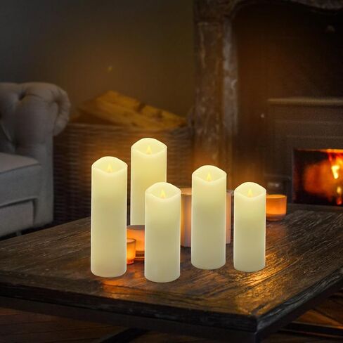 ALED LIGHT Black Real Wax Rechargeable Flameless Candles Flickering Realistic,Rechargeable LED Pillar Candles with Remote for Home Decor Idea Gift，Pack 5(D 2.2"X H 5"5.5"6"7"8") in Saudi Arabia