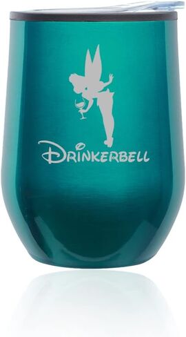 Stemless Wine Tumbler Coffee Travel Mug Glass with Lid Drinkerbell Drinking Fairy Funny (Royal Purple) in Saudi Arabia