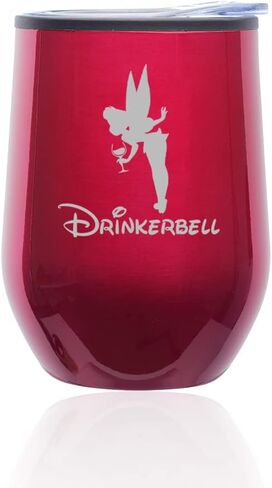 Stemless Wine Tumbler Coffee Travel Mug Glass with Lid Drinkerbell Drinking Fairy Funny (Royal Purple) in Saudi Arabia