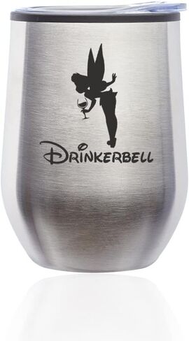 Stemless Wine Tumbler Coffee Travel Mug Glass with Lid Drinkerbell Drinking Fairy Funny (Royal Purple) in Saudi Arabia