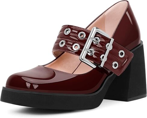 Women's Plafrom Block High Heel Buckle Strap Mary Janes Pumps Punk Closed Toe Shoes in Saudi Arabia