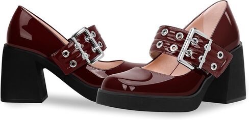 Women's Plafrom Block High Heel Buckle Strap Mary Janes Pumps Punk Closed Toe Shoes in Saudi Arabia