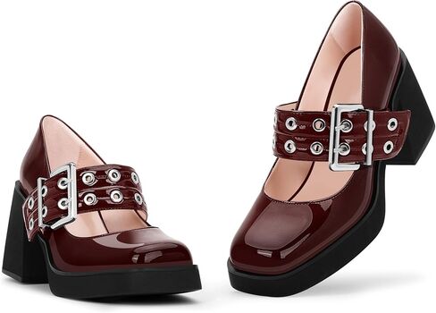 Women's Plafrom Block High Heel Buckle Strap Mary Janes Pumps Punk Closed Toe Shoes in Saudi Arabia