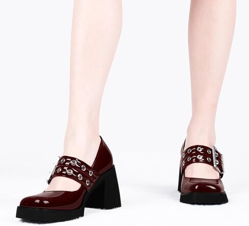 Women's Plafrom Block High Heel Buckle Strap Mary Janes Pumps Punk Closed Toe Shoes in Saudi Arabia