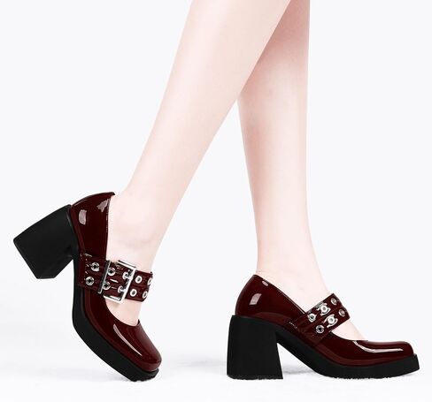 Women's Plafrom Block High Heel Buckle Strap Mary Janes Pumps Punk Closed Toe Shoes in Saudi Arabia