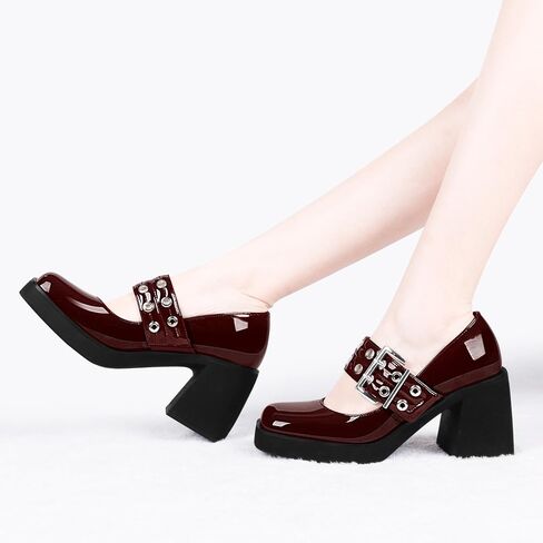Women's Plafrom Block High Heel Buckle Strap Mary Janes Pumps Punk Closed Toe Shoes in Saudi Arabia