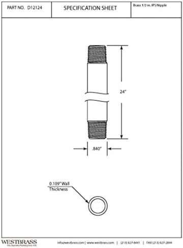 Westbrass 1/2" x 24" IPS Pipe Nipple, Polished Chrome, D12124-26 in Saudi Arabia