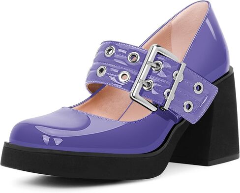 Women's Plafrom Block High Heel Buckle Strap Mary Janes Pumps Punk Closed Toe Shoes in Saudi Arabia