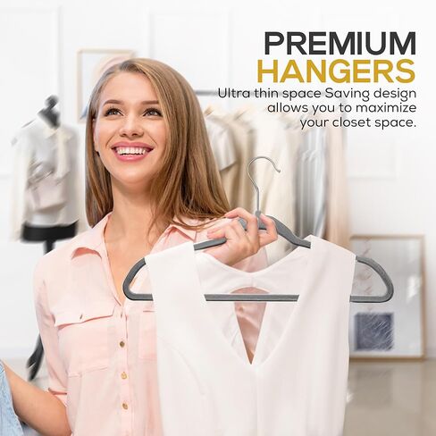 50 Pack New Premium Quality Velvet Hangers Ultra Thin Non Slip Adult Felt Space Saving Hangers for Closet Heavy Duty Coat Pants Jackets Dress Hangers 360° Swivel Hook Hold Upto 10 lbs Ivory in Kuwait