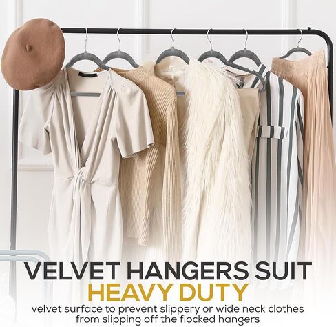 50 Pack New Premium Quality Velvet Hangers Ultra Thin Non Slip Adult Felt Space Saving Hangers for Closet Heavy Duty Coat Pants Jackets Dress Hangers 360° Swivel Hook Hold Upto 10 lbs Ivory in Kuwait