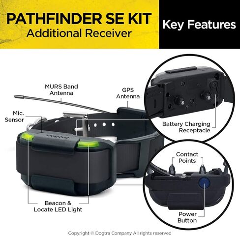 طوق Dogtra Pathfinder SE الإضافي بنظام تحديد المواقع LED بطول 9 أميال و21 كلبًا قابل للتوسيع مقاوم للماء وتتبع نظام تحديد المواقع العالمي (GPS) والتدريب، طوق إلكتروني LED مع معدل تحديث لمدة ثانيتين، بدون رسوم اشتراك، خريطة قمر صناعي مجانية in Kuwait