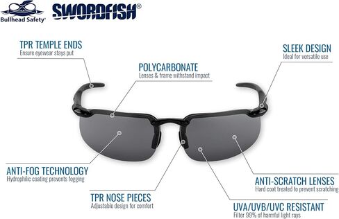 Bullhead Safety Swordfish Transition Safety Glasses With Anti Fog Lenses, Indoor/Outdoor Use, ANSI Z87+, Protective Eyewear With Anti-Scratch Coating And UV Light Protection, Matte Black Frame in Kuwait