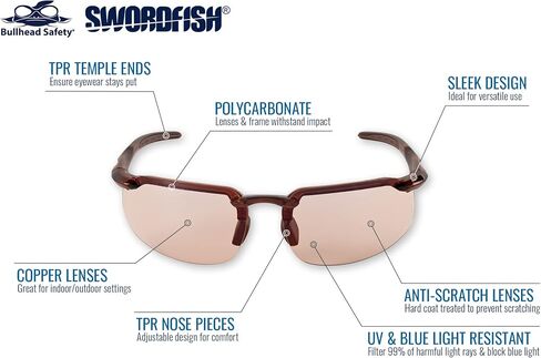 Bullhead Safety Swordfish Transition Safety Glasses With Anti Fog Lenses, Indoor/Outdoor Use, ANSI Z87+, Protective Eyewear With Anti-Scratch Coating And UV Light Protection, Matte Black Frame in Kuwait