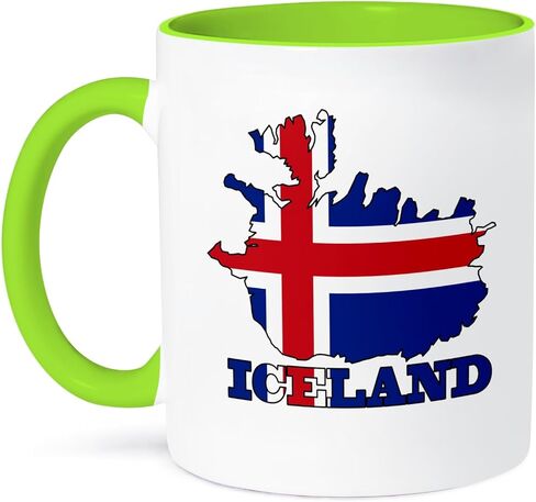 3dRose mug_63163_1 "The flag of Iceland in the outline map of the country and name, Iceland" Ceramic Mug, 11 oz, Multicolor in Saudi Arabia