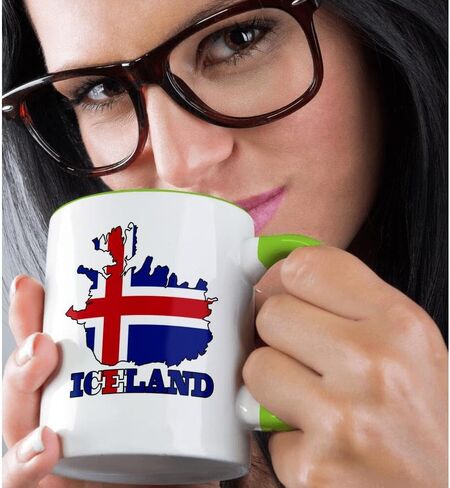 3dRose mug_63163_1 "The flag of Iceland in the outline map of the country and name, Iceland" Ceramic Mug, 11 oz, Multicolor in Saudi Arabia
