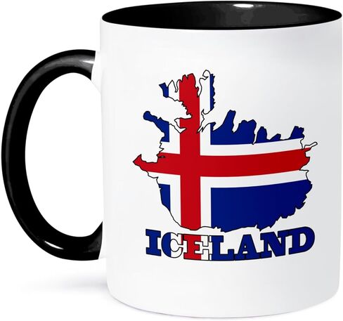 3dRose mug_63163_1 "The flag of Iceland in the outline map of the country and name, Iceland" Ceramic Mug, 11 oz, Multicolor in Saudi Arabia