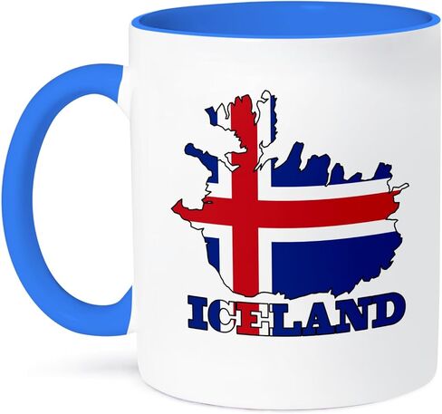 3dRose mug_63163_1 "The flag of Iceland in the outline map of the country and name, Iceland" Ceramic Mug, 11 oz, Multicolor in Saudi Arabia