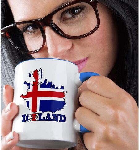 3dRose mug_63163_1 "The flag of Iceland in the outline map of the country and name, Iceland" Ceramic Mug, 11 oz, Multicolor in Saudi Arabia