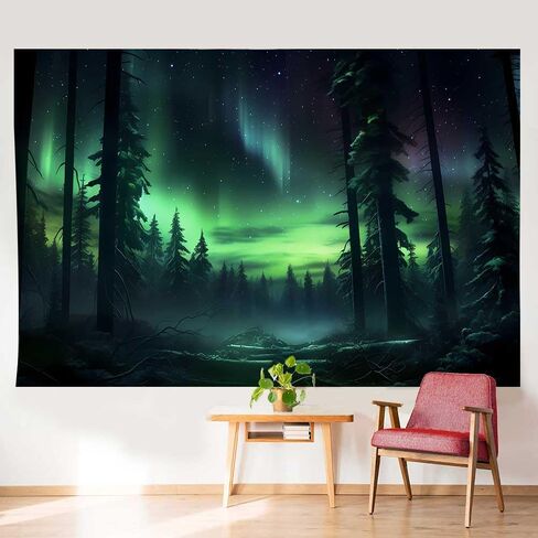 Northern Lights Forest Tapestry 80x60 Inches Aurora Borealis Misty Pine Trees Trippy Tapestry Aesthetic Wall Art Meditation Decor for Bedroom Living Room Dorm GTDJIE0005 in Kuwait