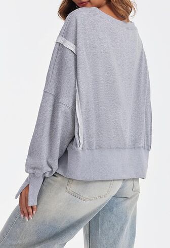 Sweatshirt for Women Fall Outfits Crewneck Long Sleeve Pullover Crop Tops Oversized Side Slit Winter Clothes 2024 in Saudi Arabia