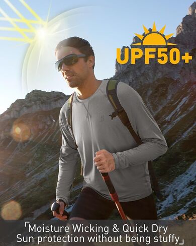 UPF 50+ Sun Shirts for Men - Long Sleeve UV Protection SPF Rash Guard Swim Shirt for Athletic Running Workout in Saudi Arabia