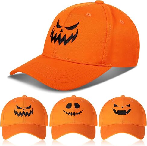 3 Pieces Halloween Pumpkin Baseball Caps Unisex Adjustable Embroidery Pumpkin Face Dad Hat Cotton Cute Trucker Cap in Kuwait