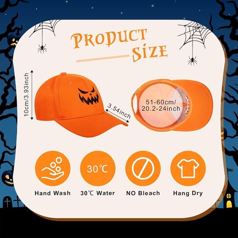 3 Pieces Halloween Pumpkin Baseball Caps Unisex Adjustable Embroidery Pumpkin Face Dad Hat Cotton Cute Trucker Cap in Kuwait
