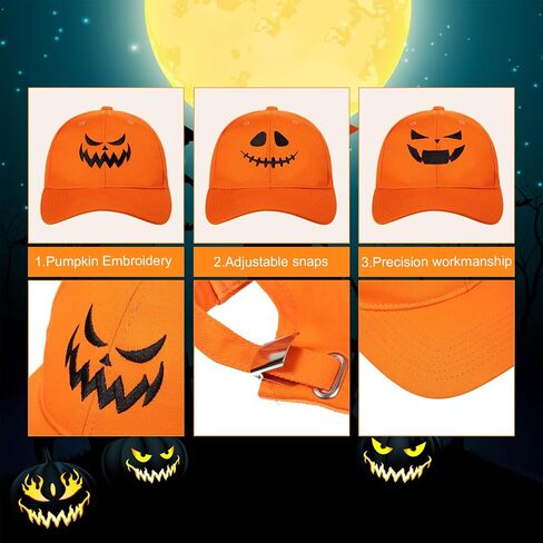 3 Pieces Halloween Pumpkin Baseball Caps Unisex Adjustable Embroidery Pumpkin Face Dad Hat Cotton Cute Trucker Cap in Kuwait