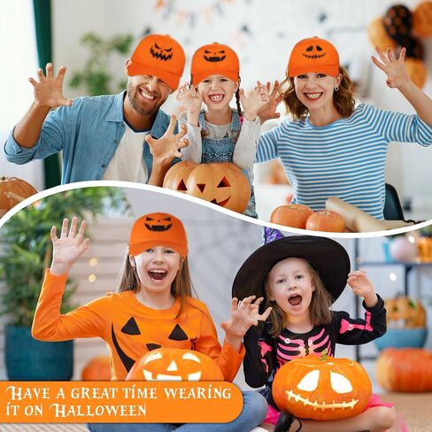 3 Pieces Halloween Pumpkin Baseball Caps Unisex Adjustable Embroidery Pumpkin Face Dad Hat Cotton Cute Trucker Cap in Kuwait