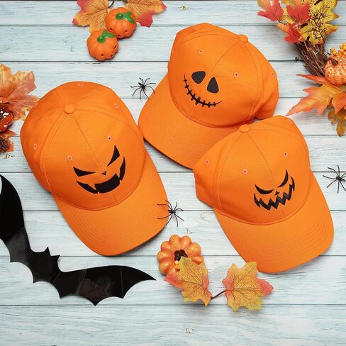 3 Pieces Halloween Pumpkin Baseball Caps Unisex Adjustable Embroidery Pumpkin Face Dad Hat Cotton Cute Trucker Cap in Kuwait