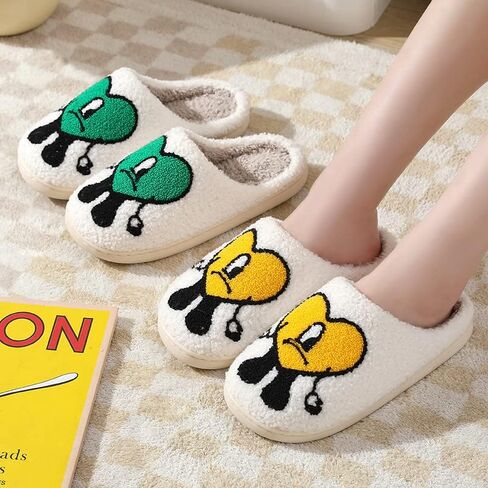 NEVEROLD Fun Cute Trendy Colorful Cartoon Illustrated Cozy Fluffy Plush Fur Slip On Cushion House Slippers for Women, Men, Girls, and Boys in Kuwait