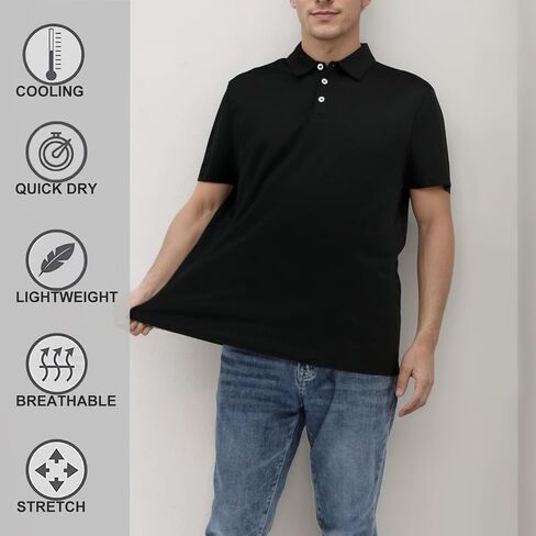 LANDUNSI Cooling Polo Shirts for Men Moisture Wicking Golf Shirts Short Sleeve Dry Athletic Polyester Mesh Shirt in Saudi Arabia