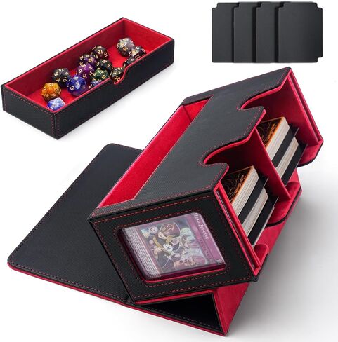 Card Deck Box Fits MTG Commander, Trading Card Storage Box with 2 Display Windows & Large-capacity Dice Tray, TCG Deck Box with 4 Dividers, Holds 200+ Double-Sleeved Cards (Black&Purple) in Saudi Arabia