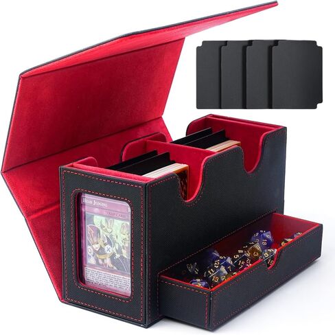 Card Deck Box Fits MTG Commander, Trading Card Storage Box with 2 Display Windows & Large-capacity Dice Tray, TCG Deck Box with 4 Dividers, Holds 200+ Double-Sleeved Cards (Black&Purple) in Saudi Arabia