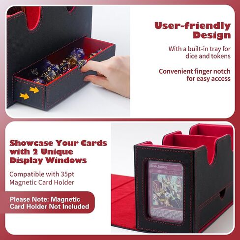 Card Deck Box Fits MTG Commander, Trading Card Storage Box with 2 Display Windows & Large-capacity Dice Tray, TCG Deck Box with 4 Dividers, Holds 200+ Double-Sleeved Cards (Black&Purple) in Saudi Arabia