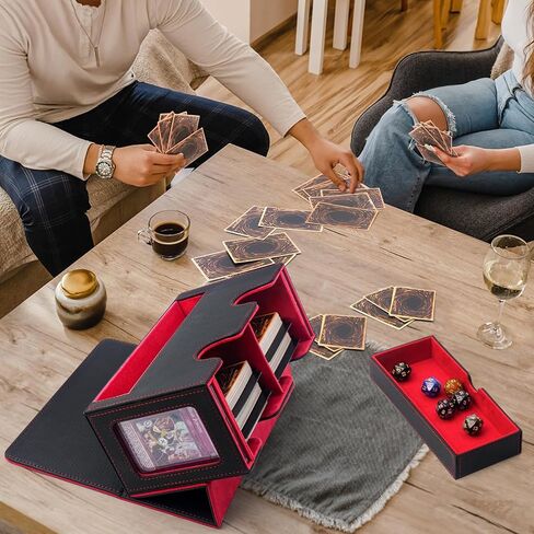 Card Deck Box Fits MTG Commander, Trading Card Storage Box with 2 Display Windows & Large-capacity Dice Tray, TCG Deck Box with 4 Dividers, Holds 200+ Double-Sleeved Cards (Black&Purple) in Saudi Arabia