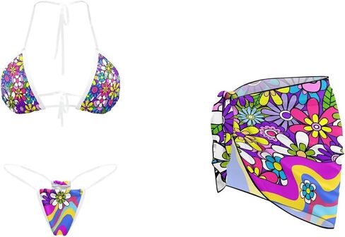2 Piece Women's Triangle Tie Side Bikini Sets Swimsuit Cover Ups Beach Skirt Sexy Bathing Suit Clear Straps Bikini in Kuwait