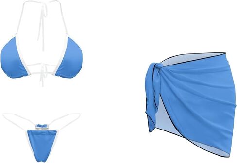 2 Piece Women's Triangle Tie Side Bikini Sets Swimsuit Cover Ups Beach Skirt Sexy Bathing Suit Clear Straps Bikini in Kuwait