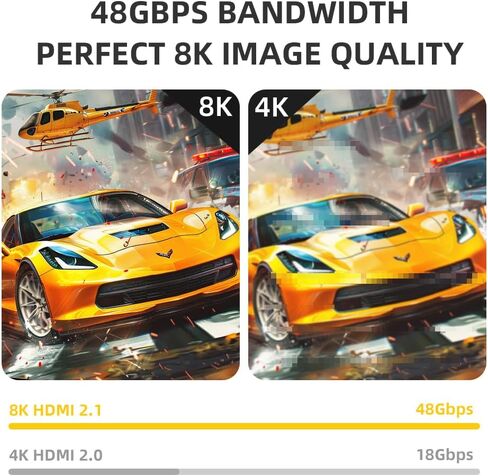 كابل HDMI 10K 8K - كابل HDMI 2.1، سلك HDMI معتمد عالي السرعة، يدعم 4K@240 هرتز، 1080p، 48 جيجابت في الثانية، HDR، متوافق مع PS5، PS4، التلفزيون، الكمبيوتر الشخصي (3.3 قدم) in Kuwait