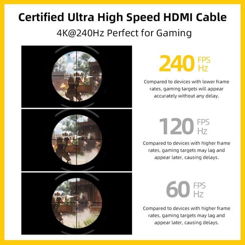 كابل HDMI 10K 8K - كابل HDMI 2.1، سلك HDMI معتمد عالي السرعة، يدعم 4K@240 هرتز، 1080p، 48 جيجابت في الثانية، HDR، متوافق مع PS5، PS4، التلفزيون، الكمبيوتر الشخصي (3.3 قدم) in Kuwait