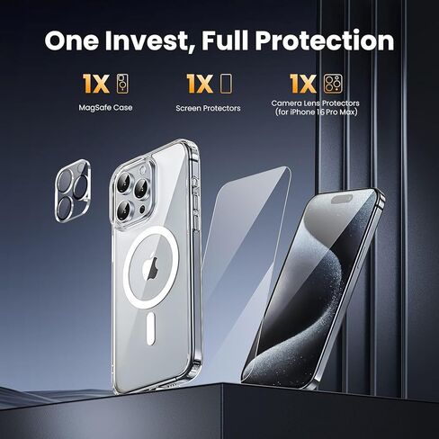 حافظة Astter لهاتف iPhone 16 Pro Max شفافة، حافظة مغناطيسية لهاتف iPhone 16 ProMax [متوافقة مع MagSafe]، مع واقي شاشة وحماية الكاميرا لغطاء مضاد للصدمات iPhone 16 Pro Max Phone Casas 6.9 بوصة in Saudi Arabia