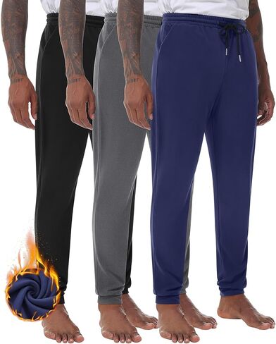 3 Pack Men's Lounge Pants with Pockets, Fleece Thermal Sleep Pajama Pants Relaxed Fit Jogger Sweatpants for Men in Saudi Arabia