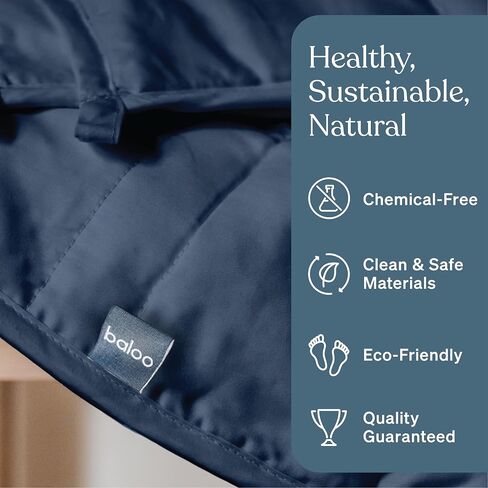 Baloo Weighted Blanket Throw Size - 12lb Double Quilted Personal Size Heavy Blanket - Eco-Luxury Soft Cool Cotton with Natural Plant-Based Dye, Navy (42x72 inches) in Saudi Arabia