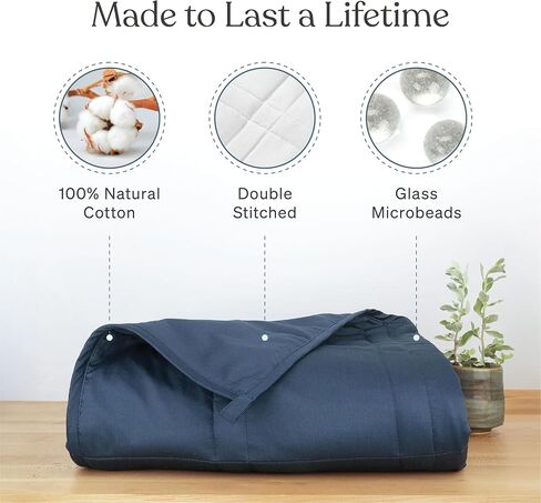 Baloo Weighted Blanket Throw Size - 12lb Double Quilted Personal Size Heavy Blanket - Eco-Luxury Soft Cool Cotton with Natural Plant-Based Dye, Navy (42x72 inches) in Saudi Arabia