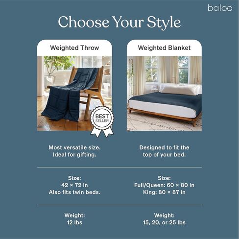 Baloo Weighted Blanket Throw Size - 12lb Double Quilted Personal Size Heavy Blanket - Eco-Luxury Soft Cool Cotton with Natural Plant-Based Dye, Navy (42x72 inches) in Saudi Arabia