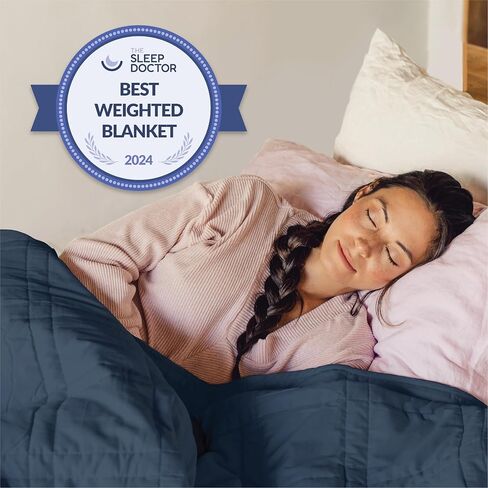 Baloo Weighted Blanket Throw Size - 12lb Double Quilted Personal Size Heavy Blanket - Eco-Luxury Soft Cool Cotton with Natural Plant-Based Dye, Navy (42x72 inches) in Saudi Arabia