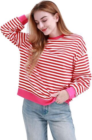 MAGICMK Womens Oversized Sweatshirt Long Sleeve Striped Crewneck Hoodies Shirts Trend Preppy Fall Women pullover tops in Saudi Arabia