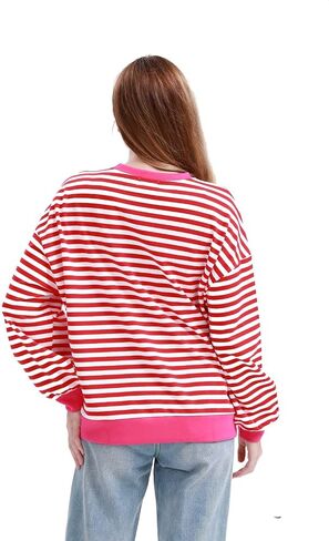 MAGICMK Womens Oversized Sweatshirt Long Sleeve Striped Crewneck Hoodies Shirts Trend Preppy Fall Women pullover tops in Saudi Arabia
