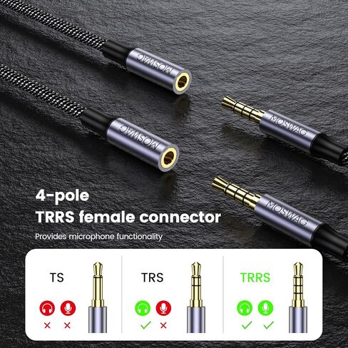 MOSWAG 3.5 ملم أنثى إلى أنثى موصل Aux، TRRS 4-Pole Extension Stereo Coupler Plug Converter كابل تمديد الصوت لأجهزة الكمبيوتر المحمولة، سطح المكتب، أجهزة الكمبيوتر الشخصية، الجيتارات، DVD، الخلاطات، مكبرات الصوت - 8 بوصة/20 سم in Saudi Arabia