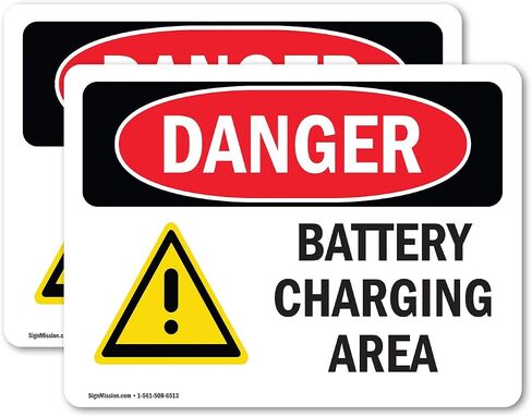 (2 Pack) Battery Charging Area OSHA Danger Sign 14 Inch X 10 Inch Plastic Sign, Weather Resistant, UV Protected for Workplace, Business, and Construction Site, Made in the USA in Saudi Arabia